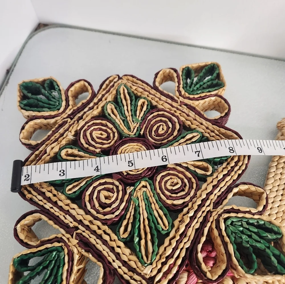 Lot 3 vintage woven straw boho heat‎ pad trivets